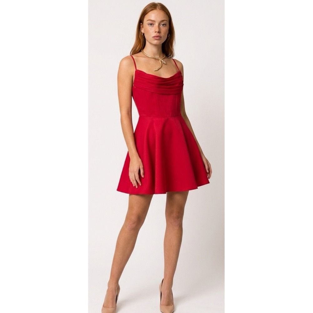 (b23/10)luxxel RED STRAP COUTURE CORSET RUFFLE Mini Dress Size Large